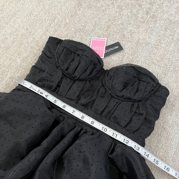 NWT PrettyLittleThing Black Strapless Corset Puffball Mini Dress 4 Formal Prom - Picture 6 of 9
